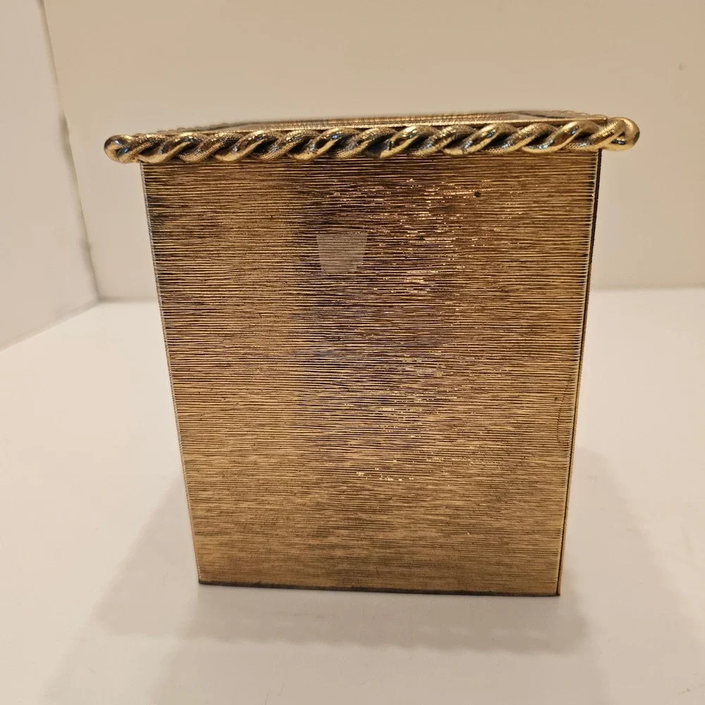 Vintage Stylebuilt Gold Metal Tissue Box Cover Tassel Rope Hollywood Regency MCM